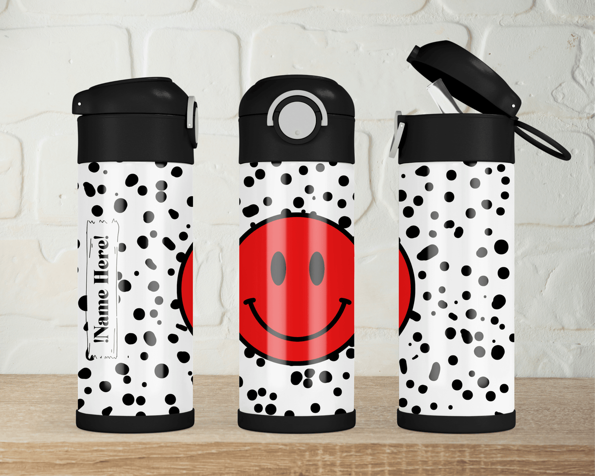 Red Smiley Face - Personalised Kids Drink Bottle - Taztic Creations
