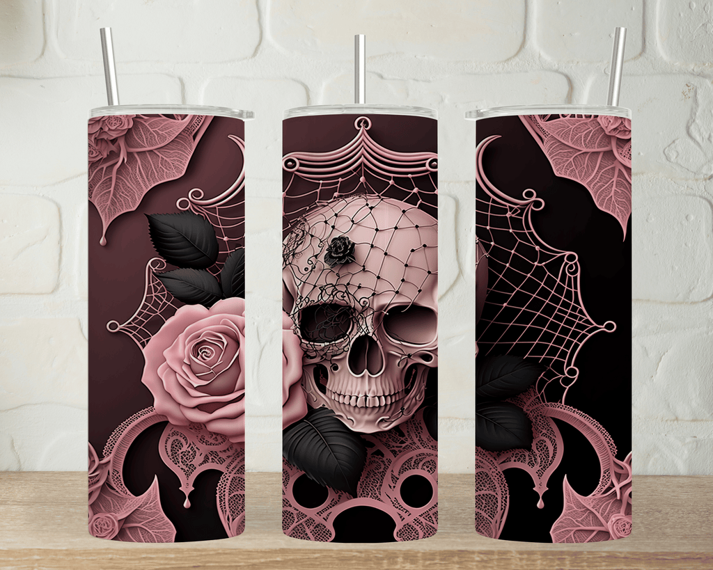 Pink Rose and Skull - 20oz Insulated Tumbler
