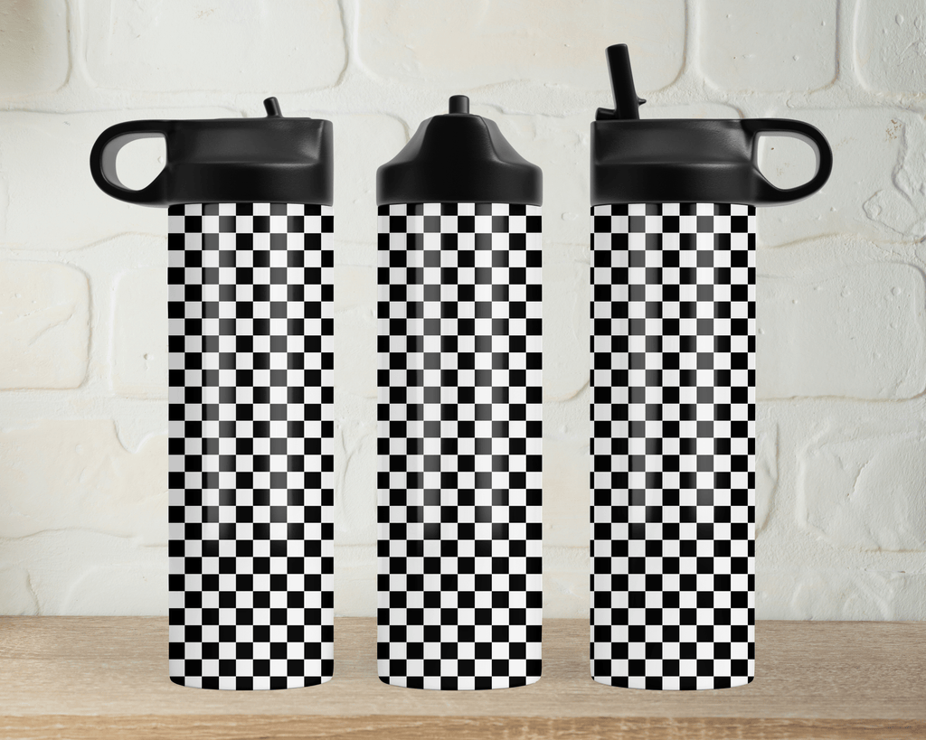 Taztic Creations Black and White Checkerboard Water Bottle