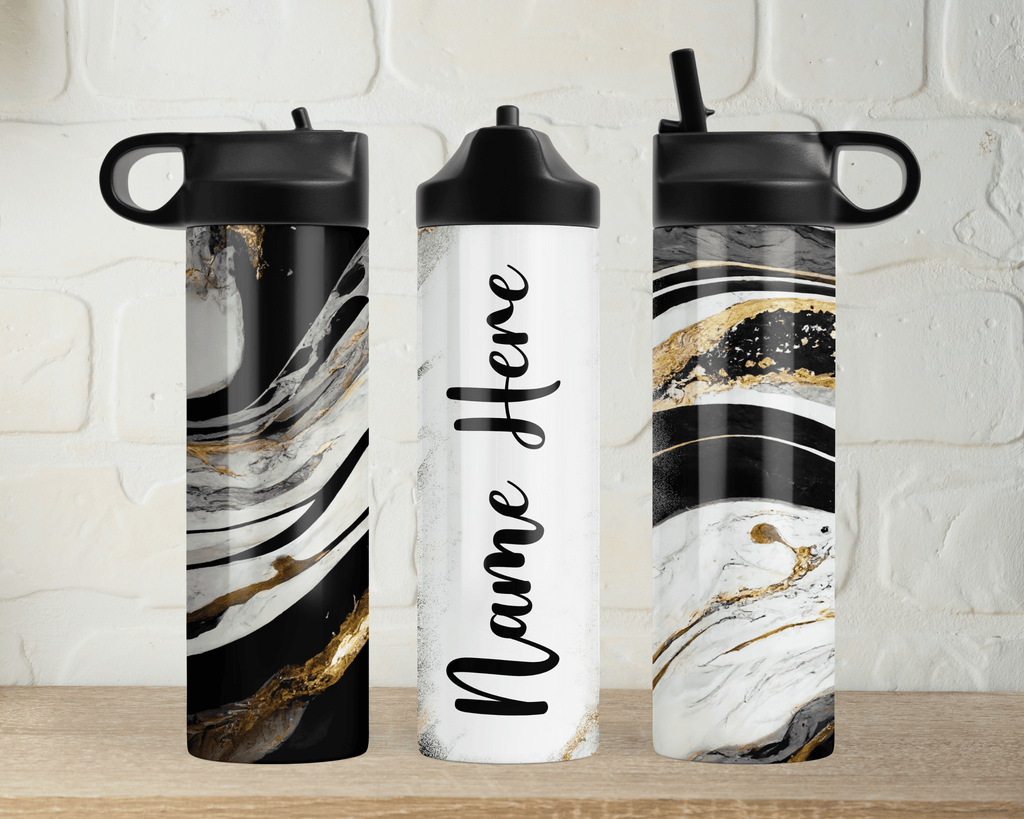 Taztic Creations Black Marble Personalised Water Bottle