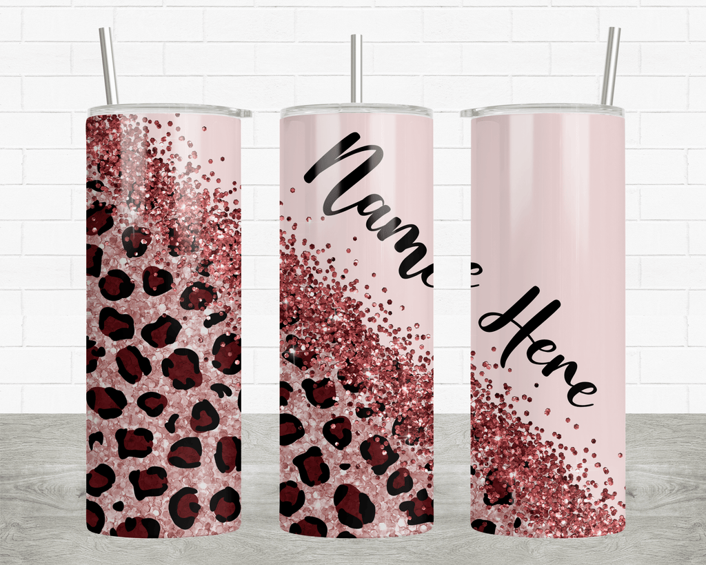 Taztic Creations Pink Leopard Glitter - 20oz Insulated Personalised Tumbler